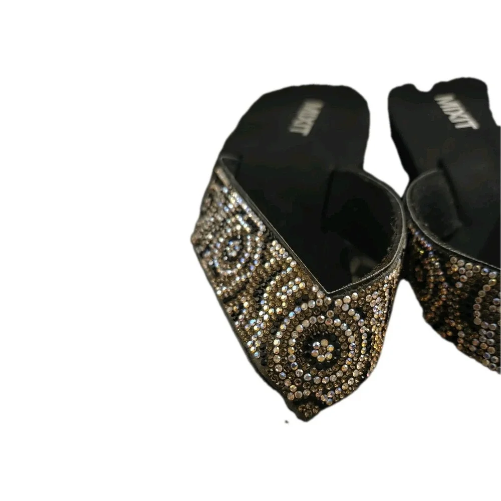 Mixit Women's Size 10 Black Jeweled Platform Flip‎ Flops Sandals Rhinestone...